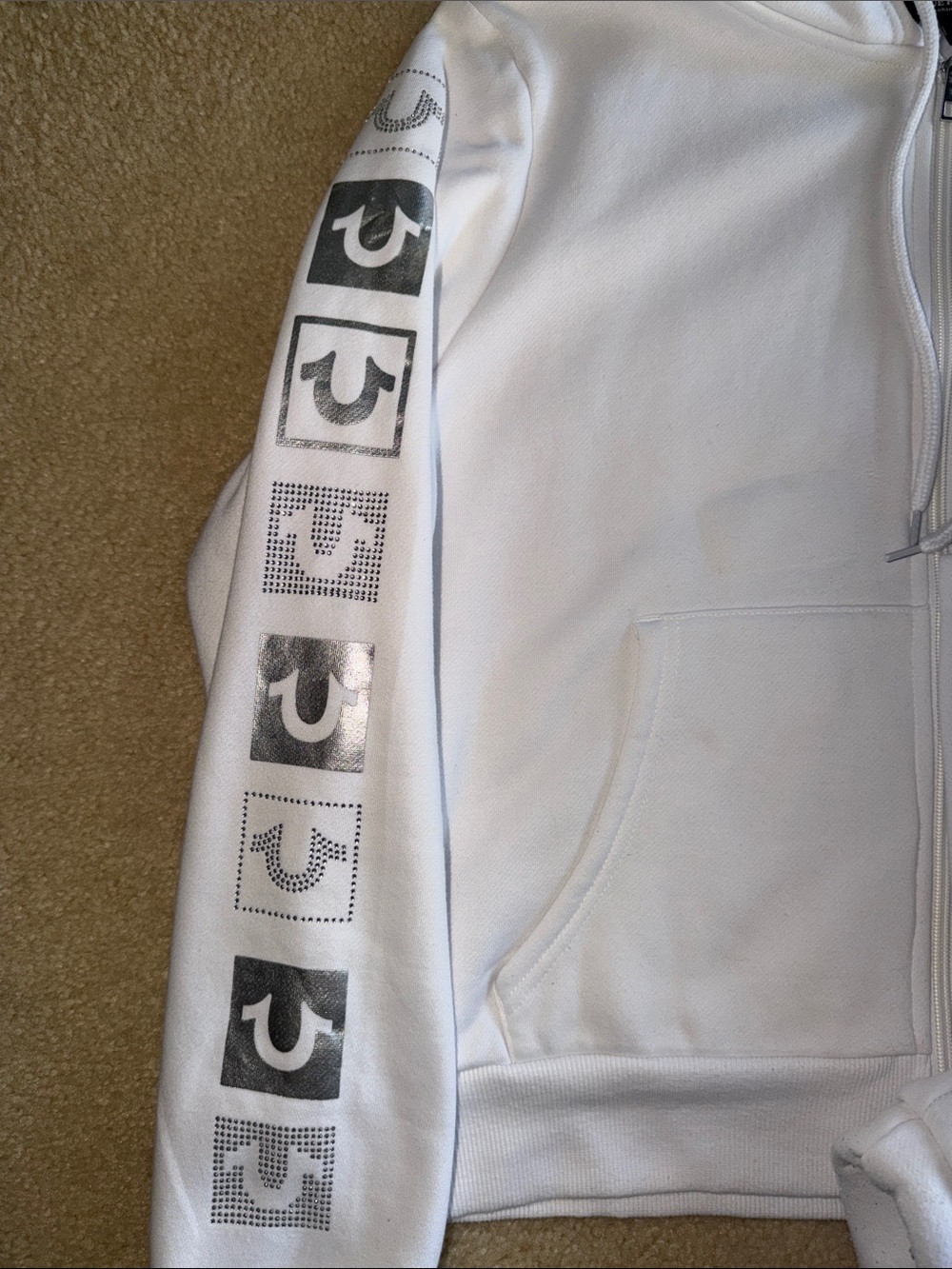 True Religion White Hoodie and Jogger Matching Set with Silver Logos - Picture 4 of 8